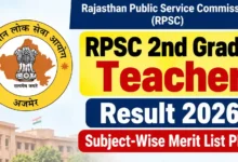 RPSC 2nd Grade Teacher (9651 Posts) Result 2026 Released – Direct Link to Download Subject-wise Merit List PDF