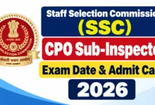 SSC CPO Sub-Inspector (1871 Posts) Exam Date & Admit Card 2026 Released, Check Now