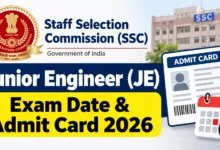 SSC Junior Engineer (JE-1748 Posts) Exam Date & Admit Card 2026 Released, Check Now
