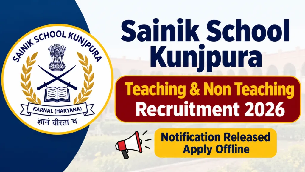 Sainik School Kunjpura Teaching & Non Teaching Recruitment 2026 Notification Released, Apply Offline