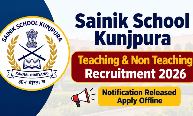 Sainik School Kunjpura Teaching & Non Teaching Recruitment 2026 Notification Released, Apply Offline